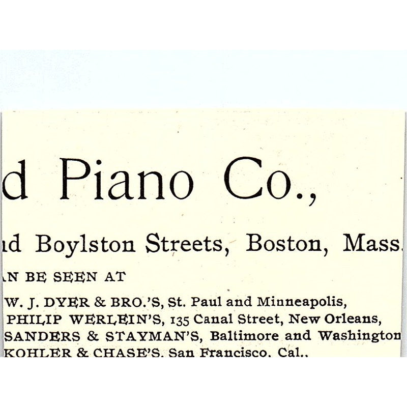 Emerson Pianos 174 Tremont St Boston 92 5th Ave NY 1892 Ad AG2-S25