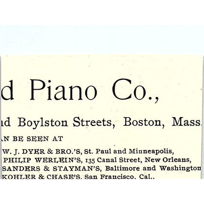 Emerson Pianos 174 Tremont St Boston 92 5th Ave NY 1892 Ad AG2-S25
