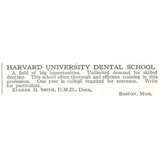 Harvard University Dental School Eugene H. Smith c1918 Advertisement AE5-SV1