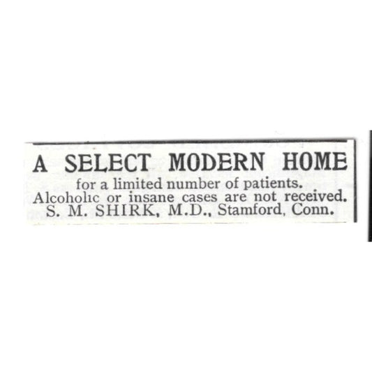 S.M. Shirk MD Modern Homes Stamford CT 1903 Ad AF8-S40