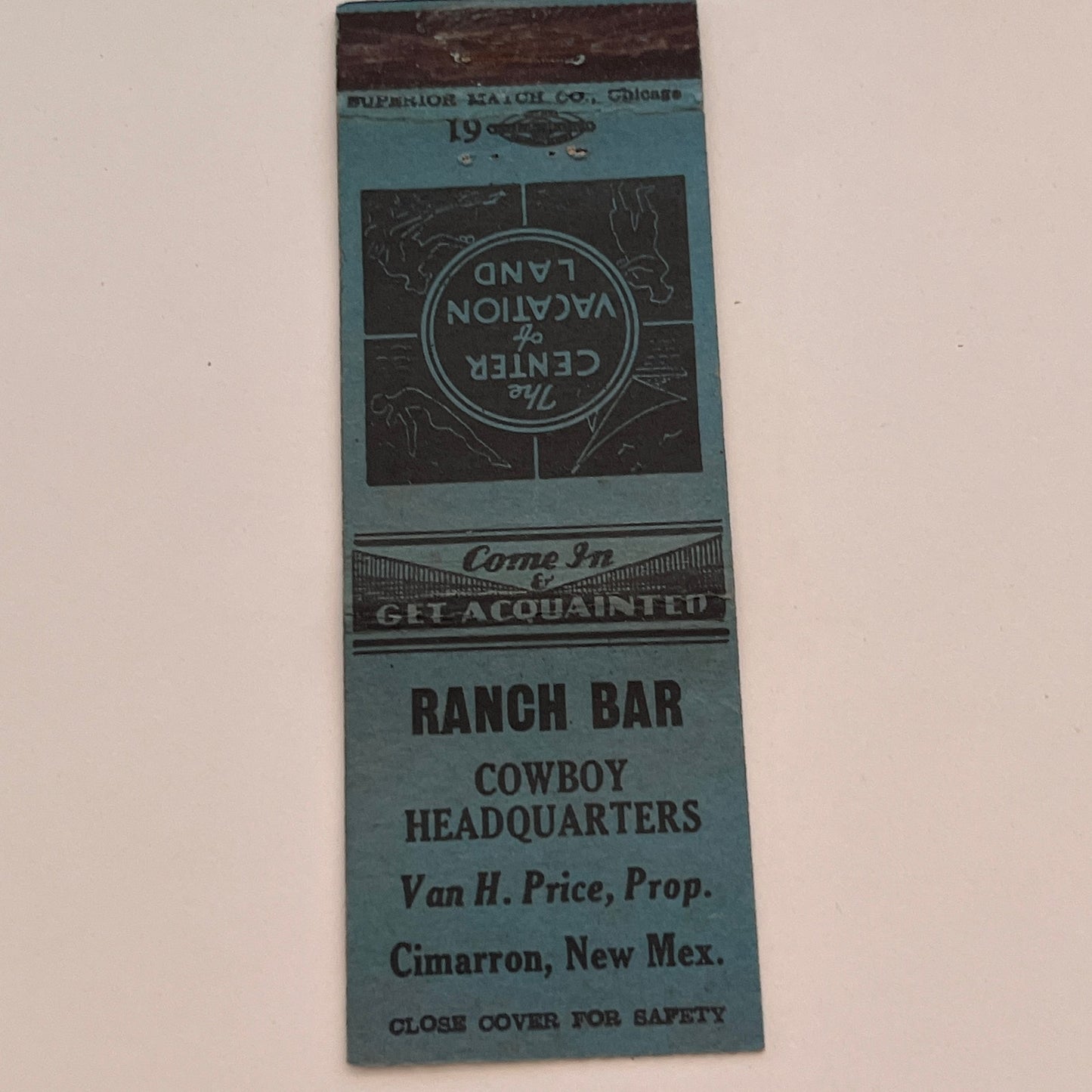 Ranch Bar Cowboy Headquarters Van H. Price Cimarron NM Matchbook Cover TB6-MB2-3