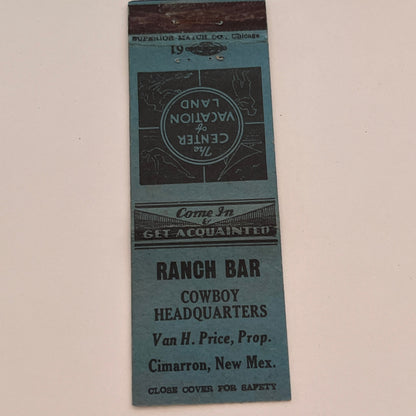 Ranch Bar Cowboy Headquarters Van H. Price Cimarron NM Matchbook Cover TB6-MB2-3