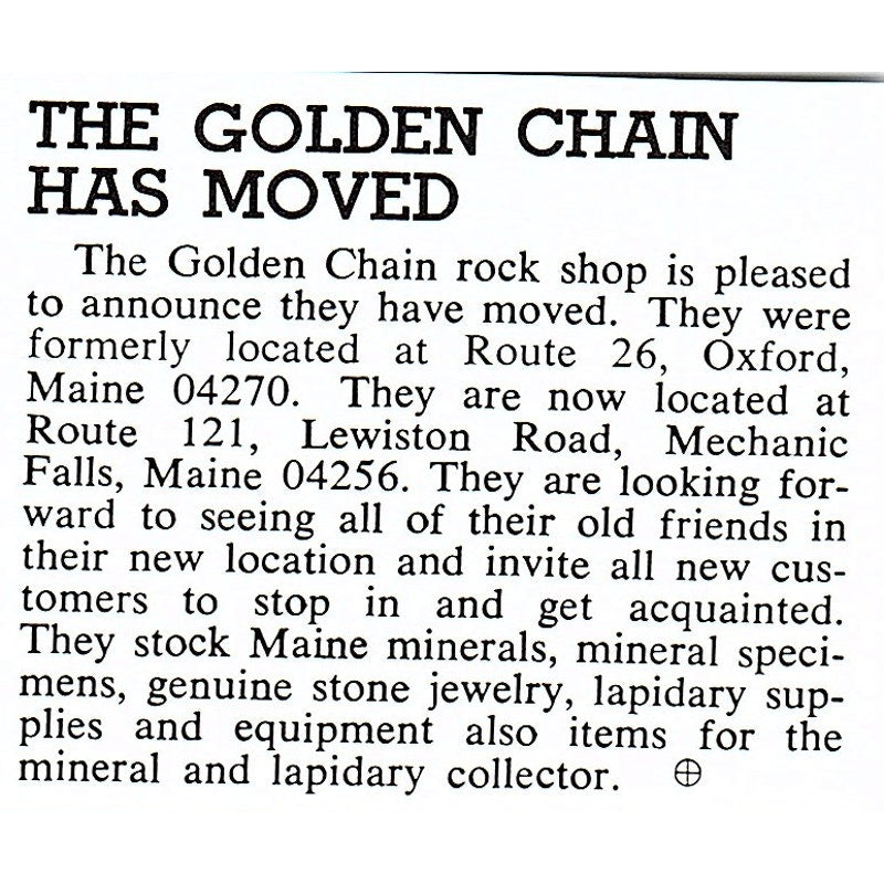 The Golden Chain Rock Shop Moves to Mechanic Falls Maine 1972 Ad AF8-M1