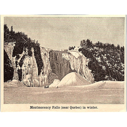 Montmorency Falls Near Quebec in Winter 3x4" 1901 Engraving AF6-M13