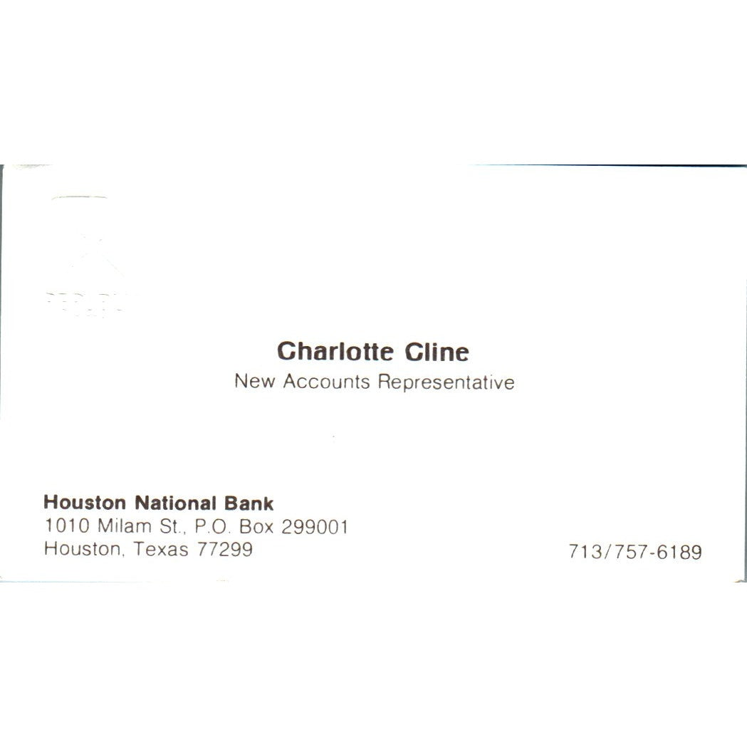 Charlotte Cline Houston National Bank TX Vintage Business Card SE3-B9
