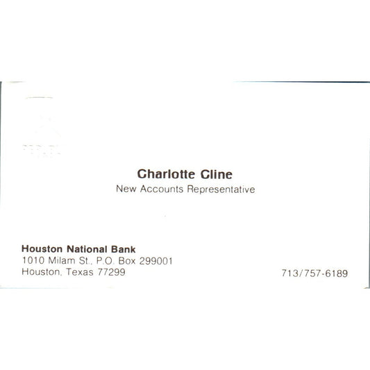 Charlotte Cline Houston National Bank TX Vintage Business Card SE3-B9