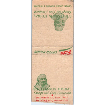 Ben Franklin Federal St. Paul Minneapolis Vintage Matchbook Cover SF4-Y8