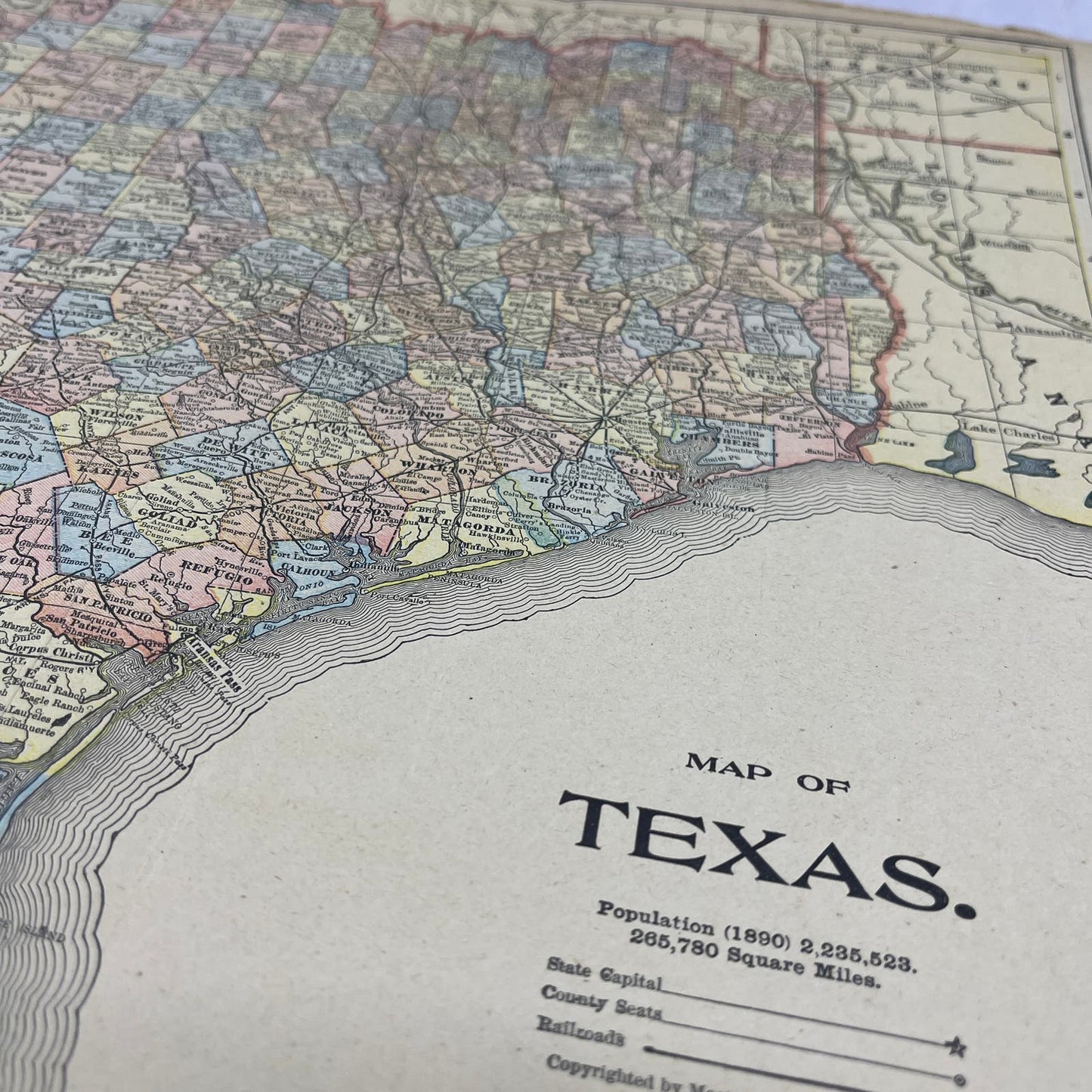 1899 Map of Texas Fold Out Original Tinted Map Engraving FL6-8