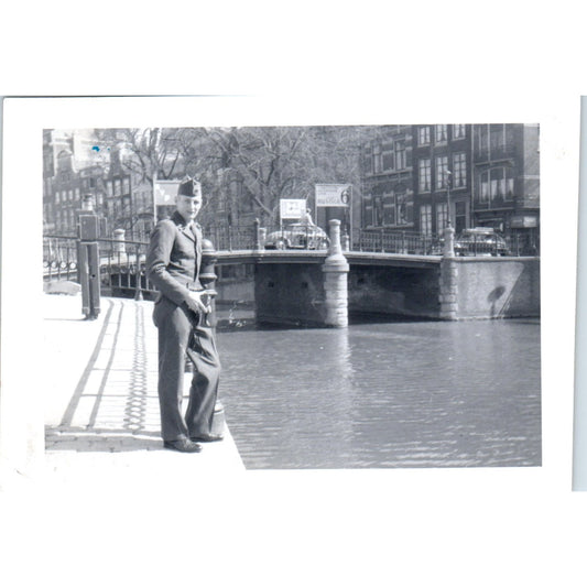 US Soldier Joe Juriga Beside Canal Postwar Germany c1954 Army Photo AF1-AP6