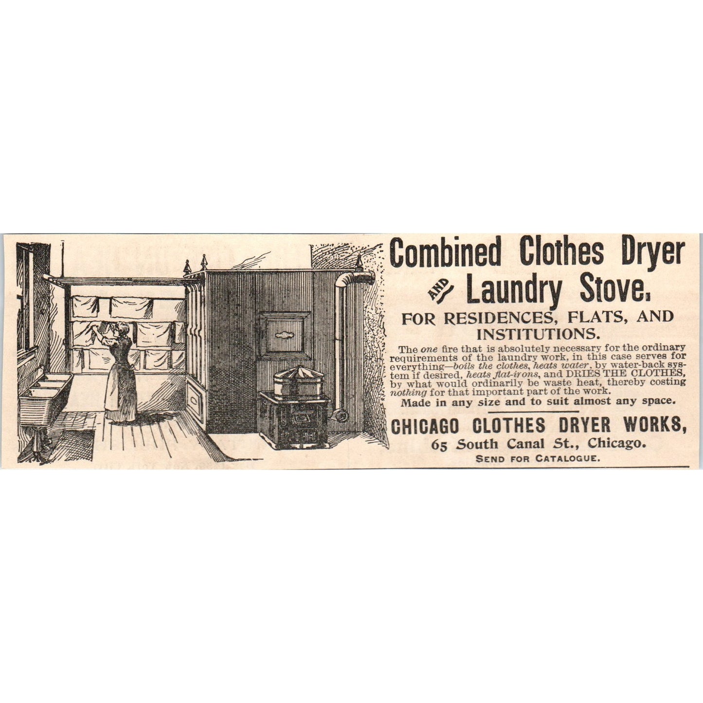 Chicago Clothes Dryer Works Laundry Stove 1892 Magazine Ad AK6-H1