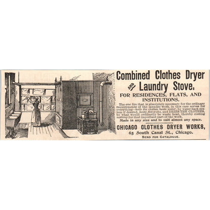 Chicago Clothes Dryer Works Laundry Stove 1892 Magazine Ad AK6-H1