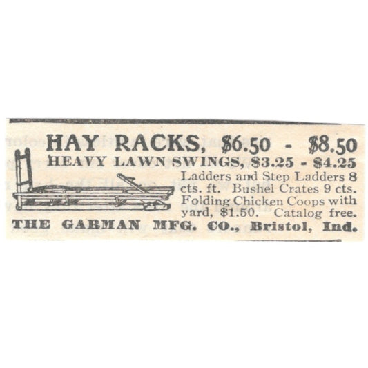 Hay Racks The Garman Mfg Co Bristol IN 1905 Magazine Ad AF1-NES2