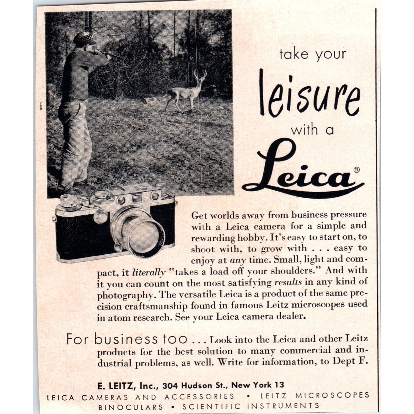 Leisure with a Leica Camera E. Leitz New York 1951 Magazine Ad AF1-MF1