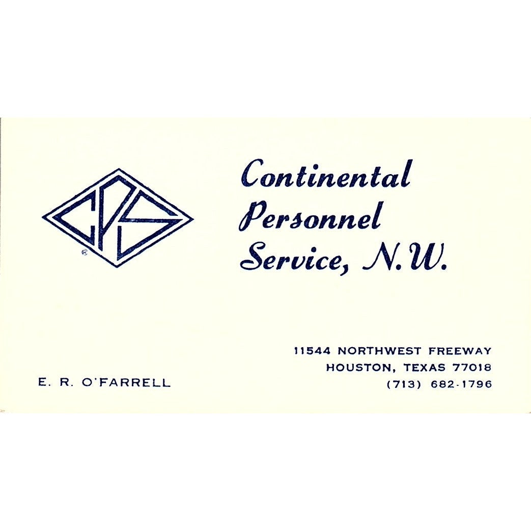 Continental personnel Service, N.W E.R O'Farrell Houston TX Business Card SF3-B7