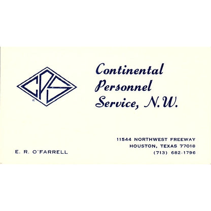 Continental personnel Service, N.W E.R O'Farrell Houston TX Business Card SF3-B7