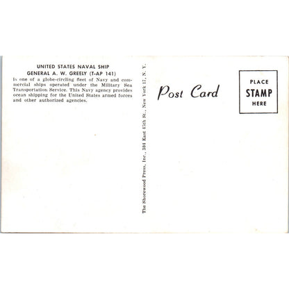 US Naval Ship General A.W. Greely T-AP 141 c1950 Vintage Postcard PC1