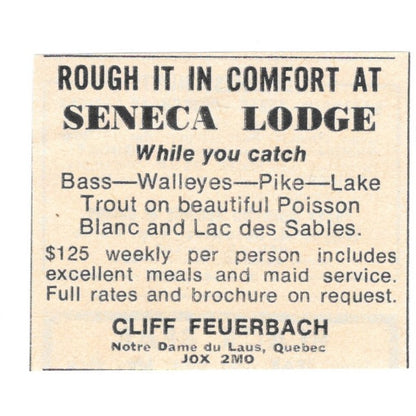 Seneca Lodge Cliff Feuerbach Notre Dame Du Laus Quebec CA 1977 Ad AF6-S3