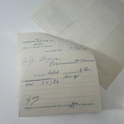 1912 Merchants Elevator Co Grain Shippers Minneapolis MN Letterhead & Stub K3