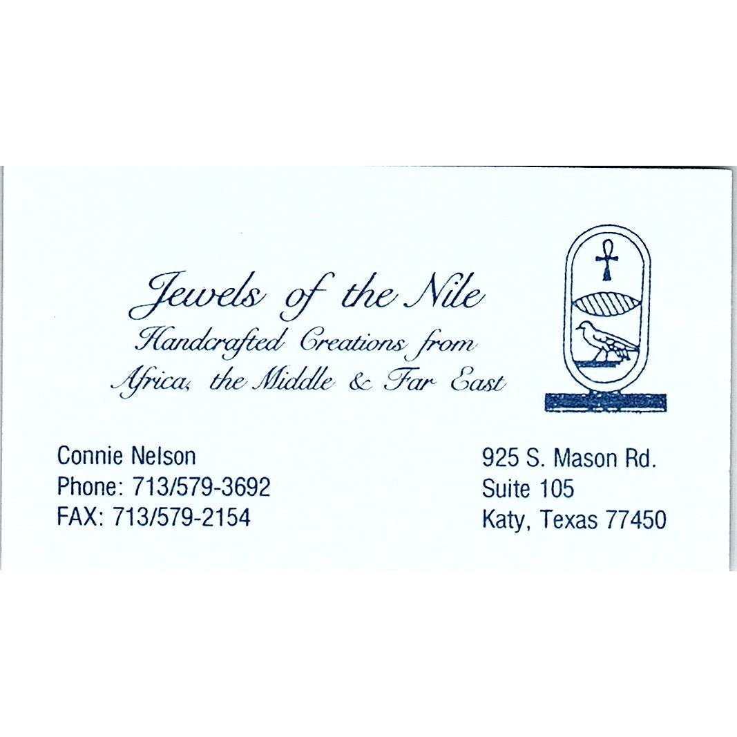 Connie Nelson Jewels of the Nile Katy TX Vintage Business Card SD9-B14
