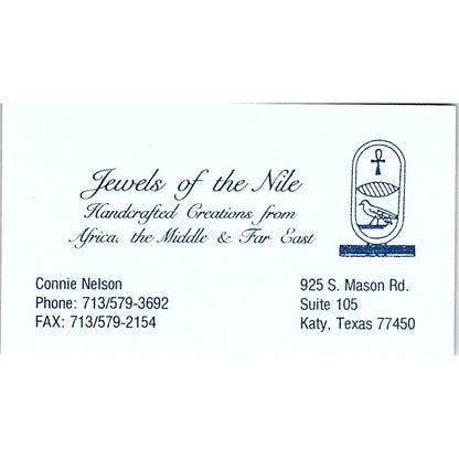 Connie Nelson Jewels of the Nile Katy TX Vintage Business Card SD9-B14