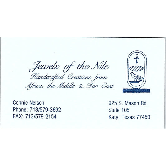 Connie Nelson Jewels of the Nile Katy TX Vintage Business Card SD9-B14