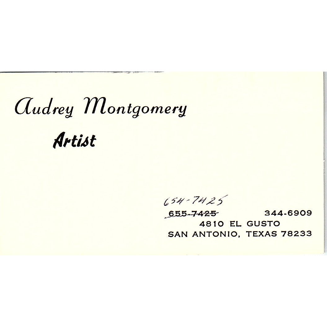 Audrey Montgomery Artist San Antonio TX Vintage Business Card SE3-B11