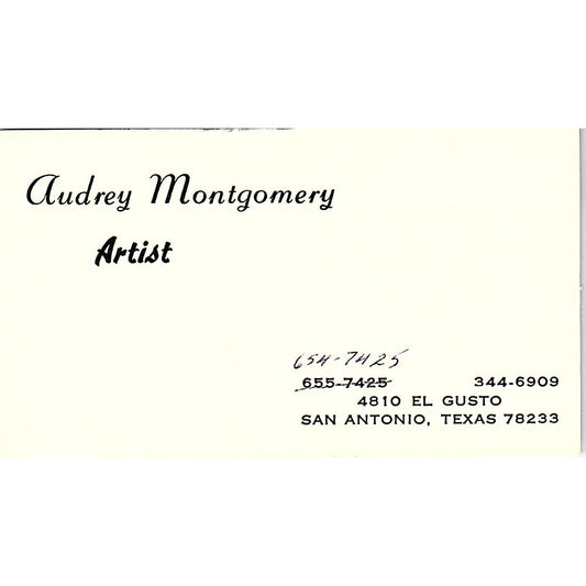 Audrey Montgomery Artist San Antonio TX Vintage Business Card SE3-B11