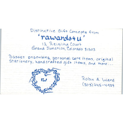 Robin A. Ward Gifts Rawards4U Grand Junction CO Vintage Business Card SD8-B19
