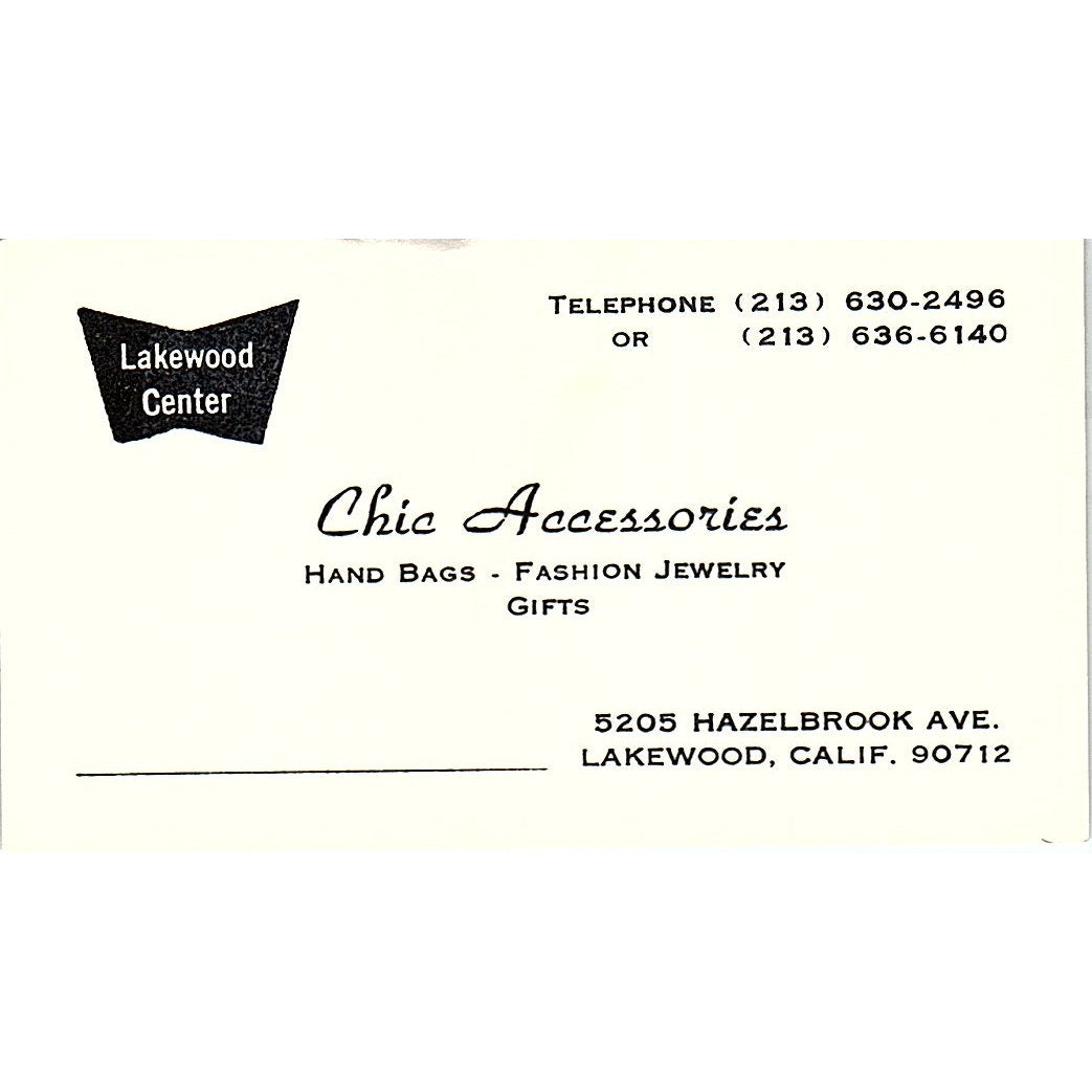 Chic Accessories Lakewood CA Vintage Business Card SB4-B7