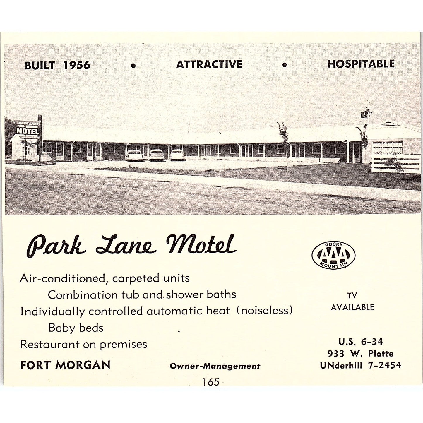 Park Lane Motel, UT Bar Ranch Fort Morgan CO 1958 Ad AG1-H2