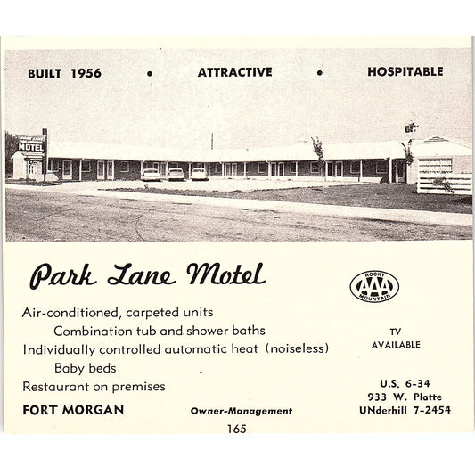 Park Lane Motel, UT Bar Ranch Fort Morgan CO 1958 Ad AG1-H2