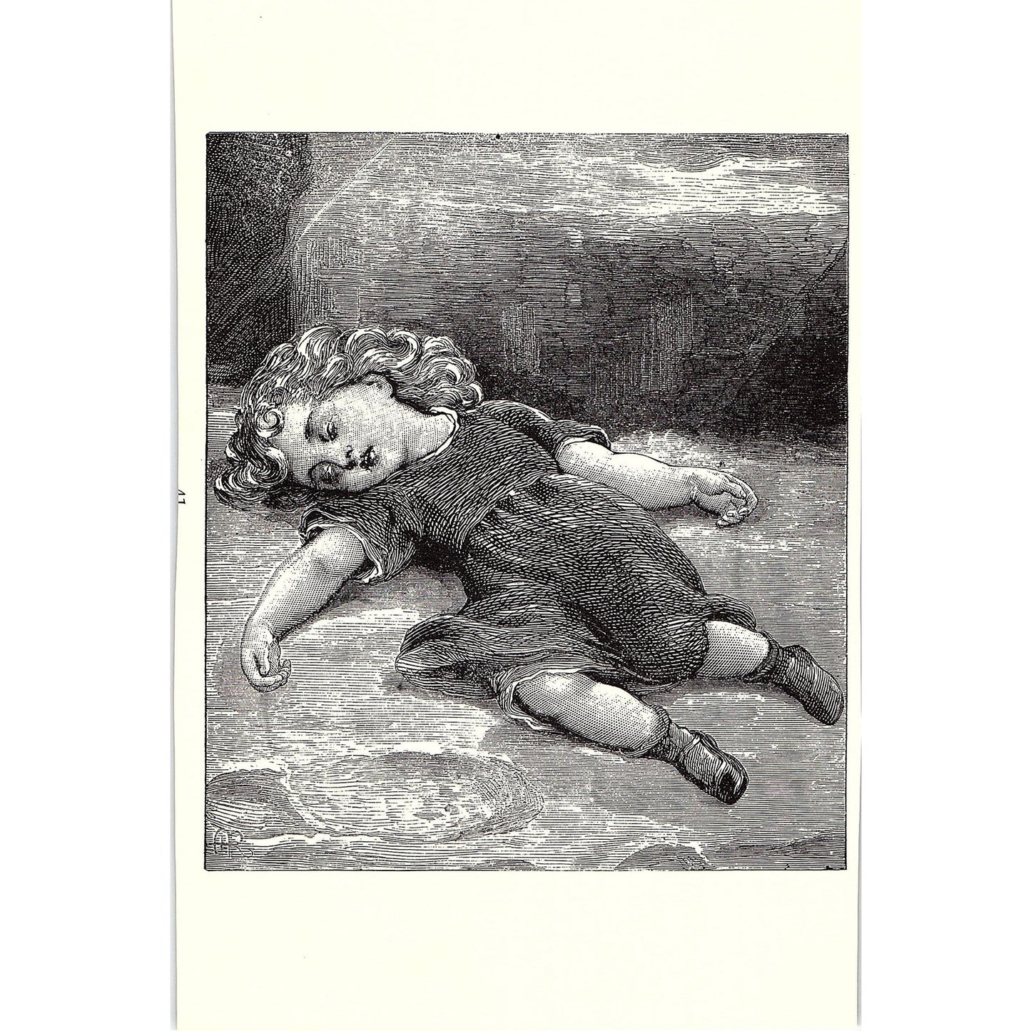 1880s Engraving of Sleeping Baby Toddler Vintage Art Print 5x7" V17