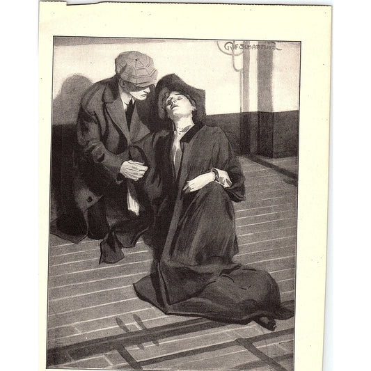 Man with Fainting Lady - R.F. Schabelitz Vintage Art Print 6x9 V12