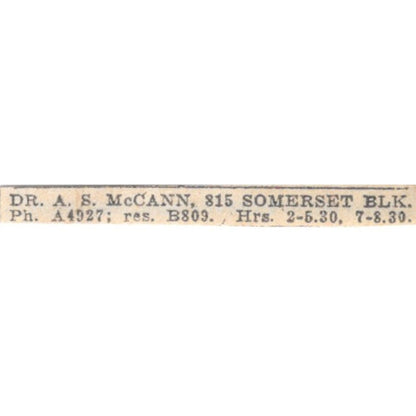 Dr A.S. McCann 815 Somerset Block Winnipeg 1920 Ad AG2-S12