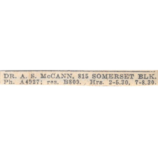 Dr A.S. McCann 815 Somerset Block Winnipeg 1920 Ad AG2-S12