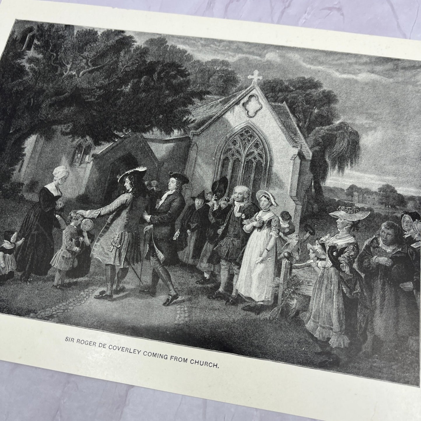 Sir Roger De Coverley Coming From Church Antique 8.5x11.5" Engraving Print V20