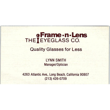 The Eyeglass Co. Lynn Smith Long Beach California Vintage Business Card SB4-B3