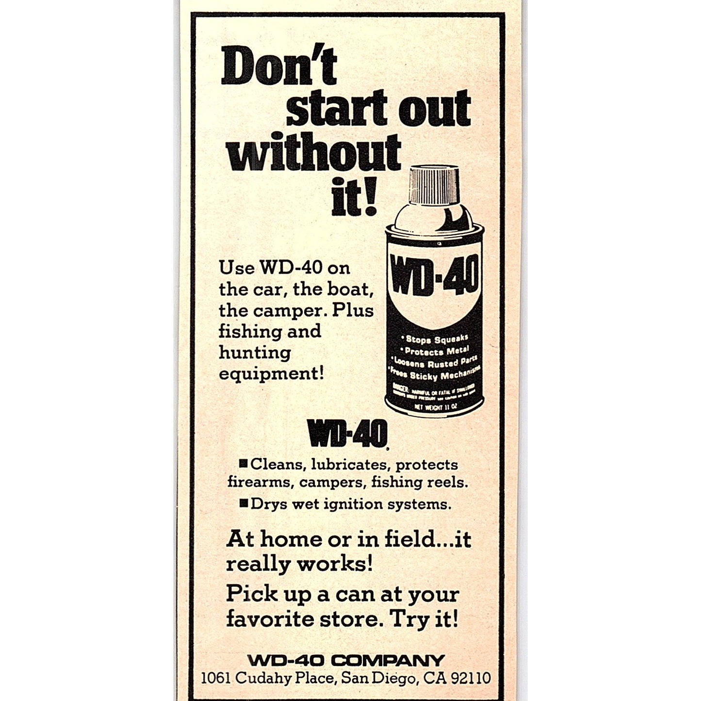 WD-40 Don't Start Out Without It - San Diego CA 1977 Ad AF6-5