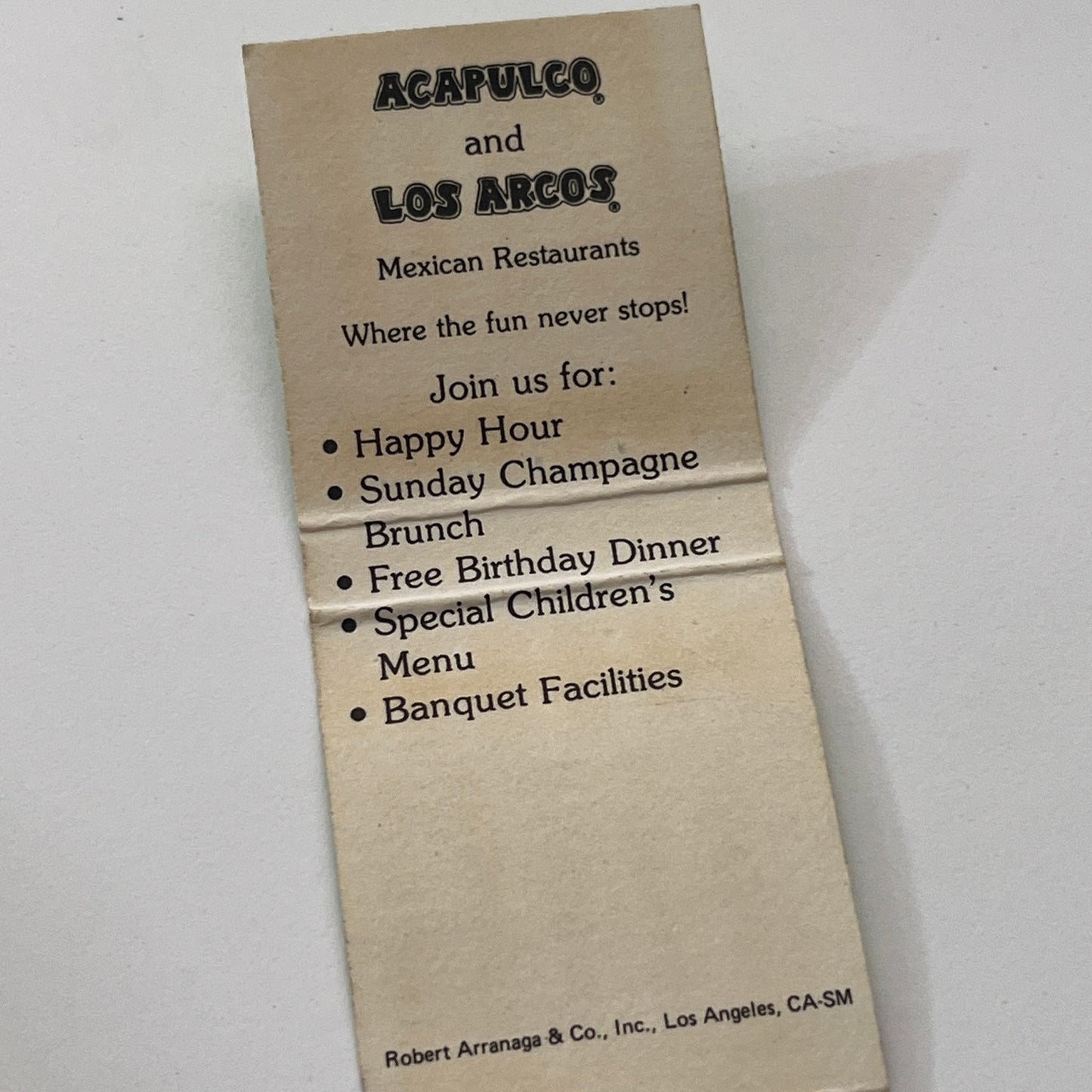 Acapulco and Los Arcos Mexican Restaurants Los Angeles Matchbook Cover TB8-MB-10