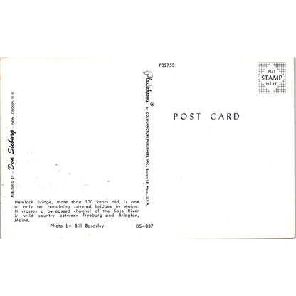 Hemlock Bridge Saco River Fryeburg Bridgton ME Vintage Bridge Postcard PD3