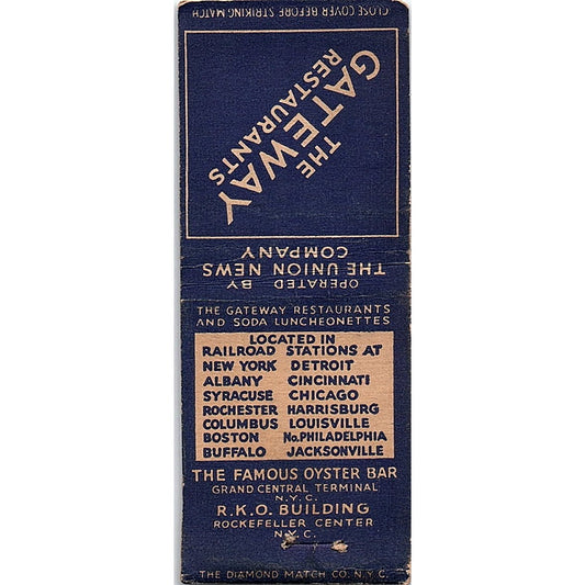 The Gateway Restaurants Union News Company Vintage Matchbook Cover SC7-Y8