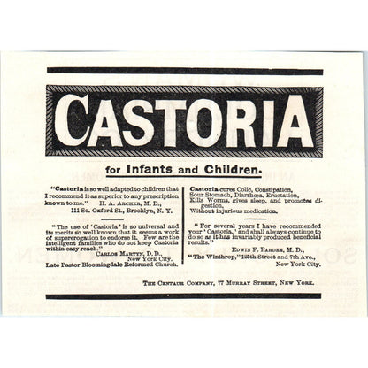 Castoria for Infants & Children Centaur Company NY c1890 Victorian Ad AE8-CH2