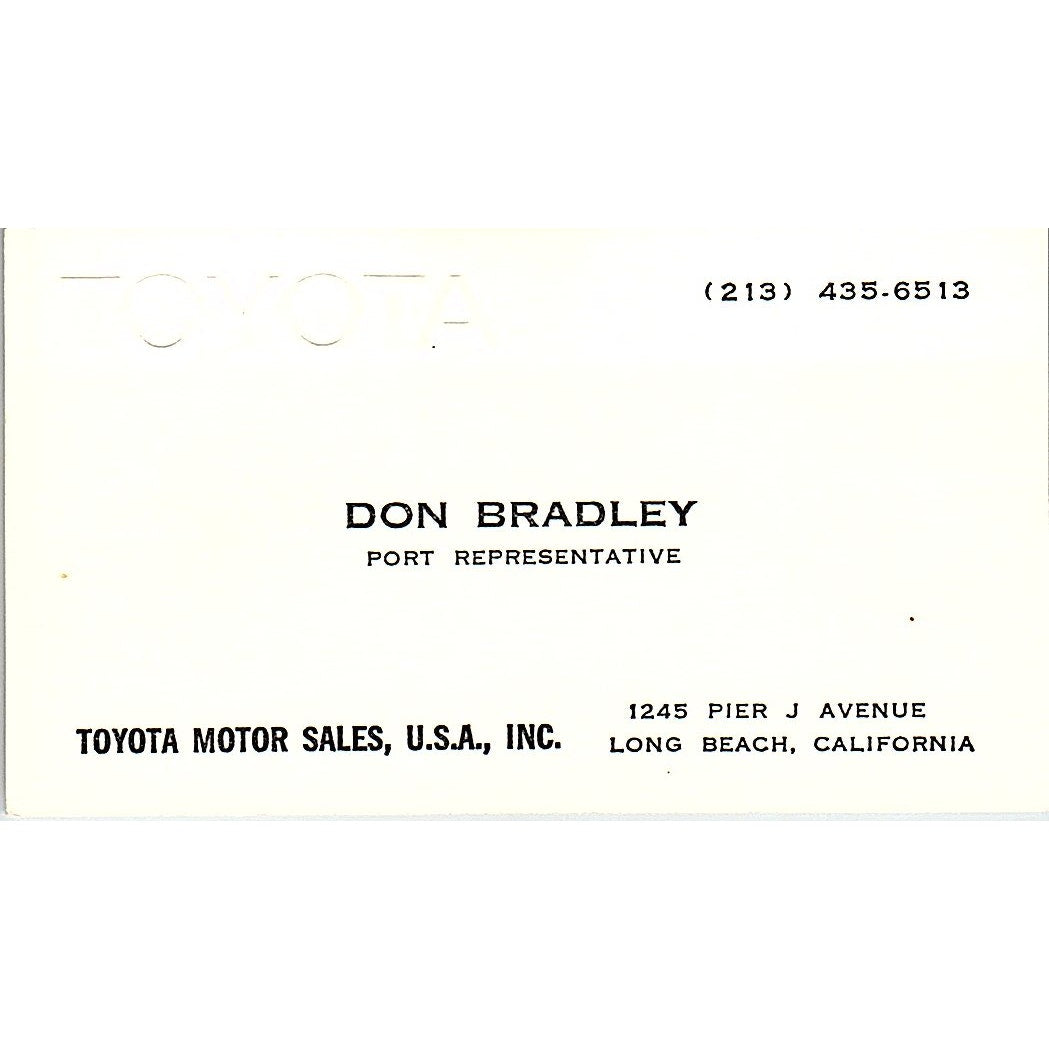 Don Bradley Toyota Motor Sales Inc Long Beach Vintage Business Card SD9-B11