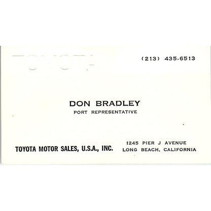 Don Bradley Toyota Motor Sales Inc Long Beach Vintage Business Card SD9-B11