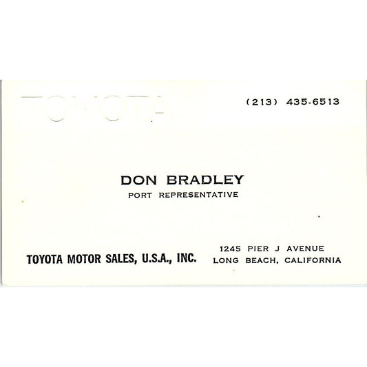 Don Bradley Toyota Motor Sales Inc Long Beach Vintage Business Card SD9-B11