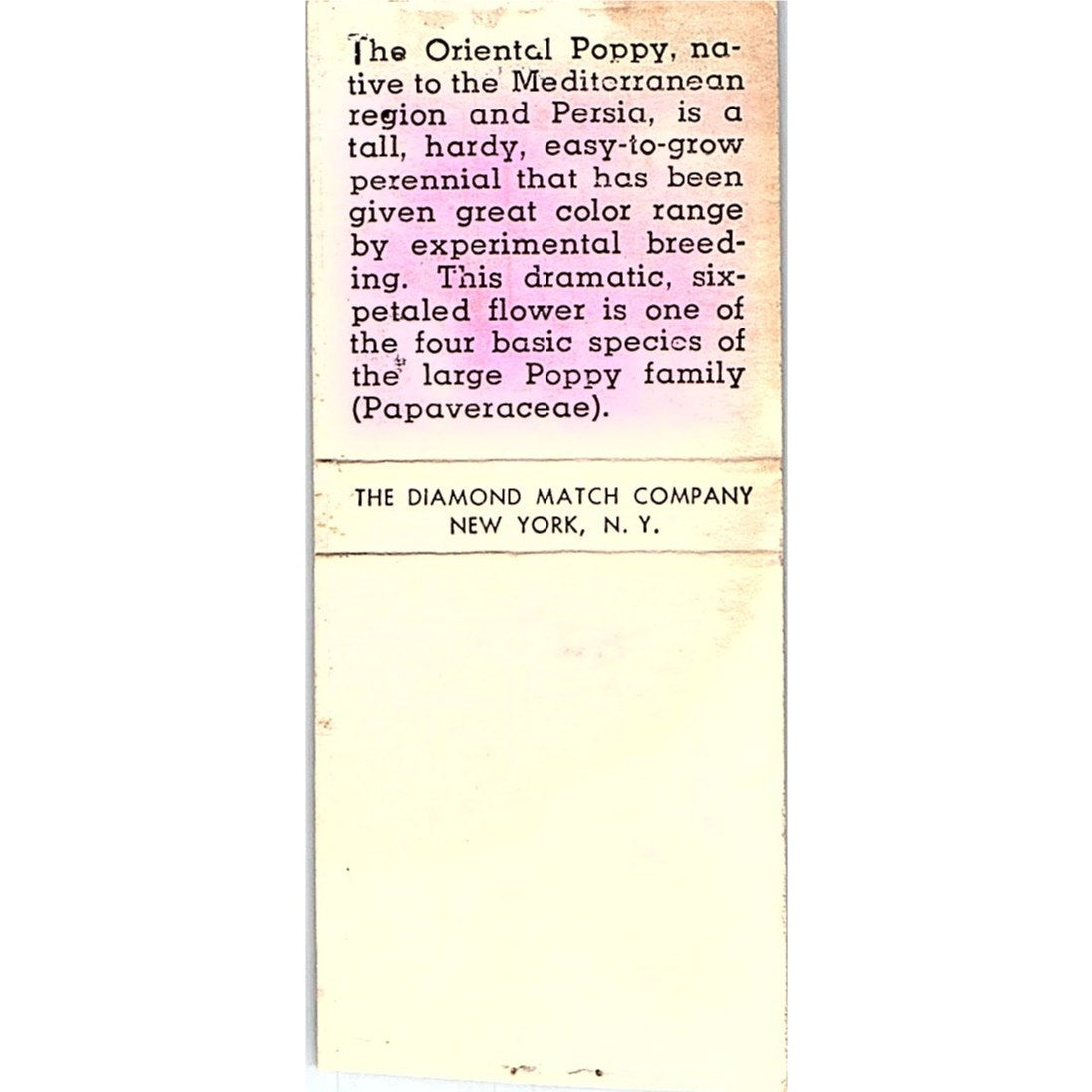 The Oriental Poppies Collectible Vintage Matchbook Cover SC7-Y2