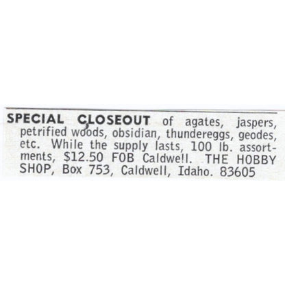 The Hobby Shop Lapidary Supply Caldwell Idaho 1964 Magazine Ad AB6-LJS8