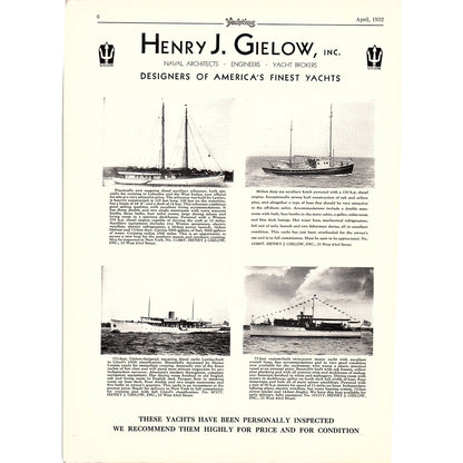 Henry J. Gielow Inc Designers of America's Finest Yachts 1932 Ad D21