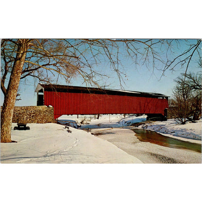 Heart of Dutchland Covered Bridge Snow Scene Vintage Covered Bridge Postcard PD6