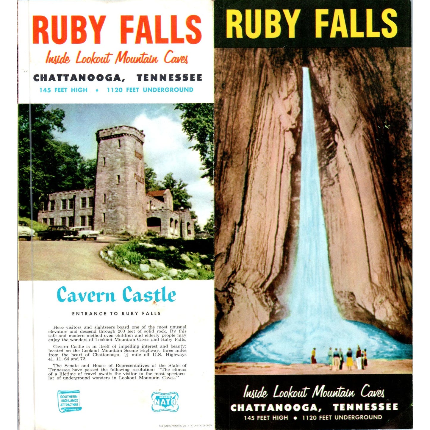 c1970 Ruby Falls Chattanooga TN Fold Out Travel Brochure AE8